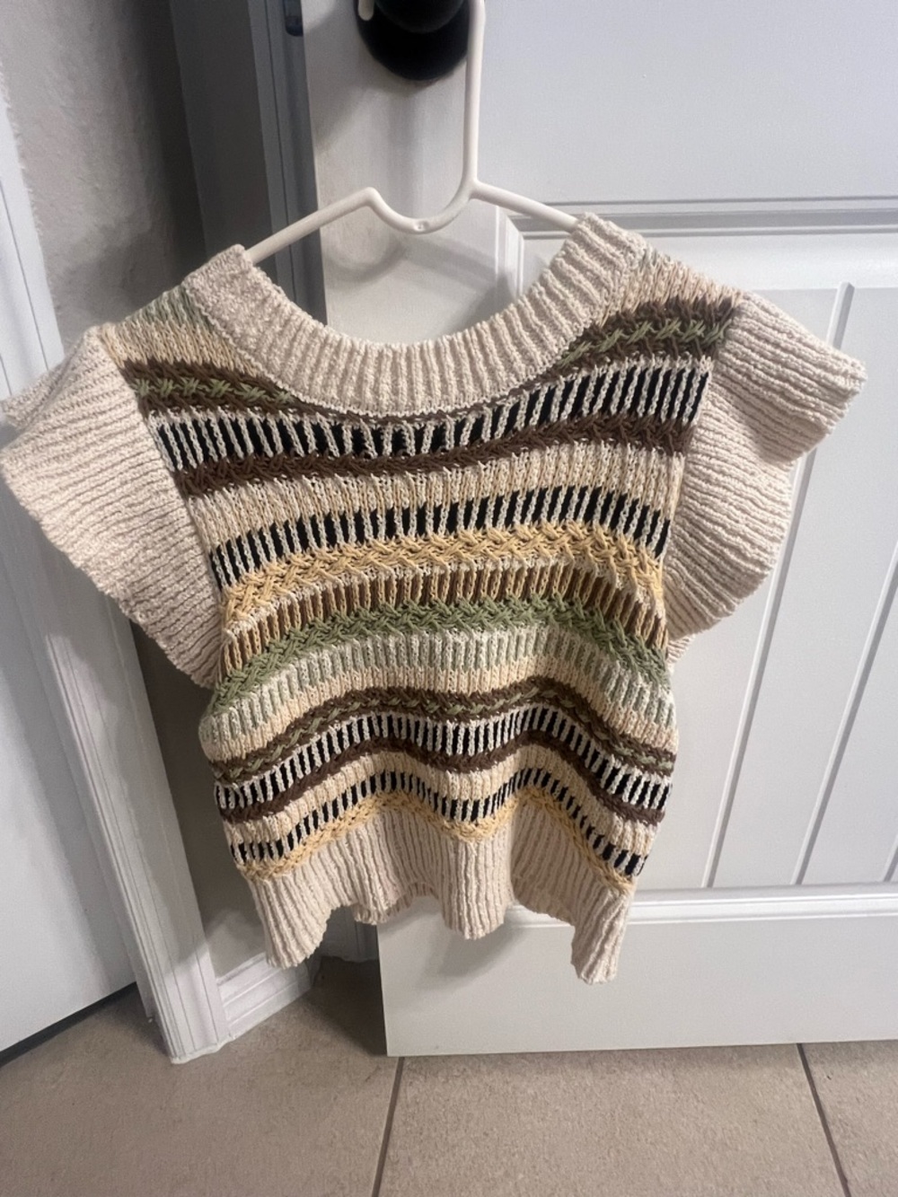 Cream Striped Knit Sweater Top with Earth Tones by Revel